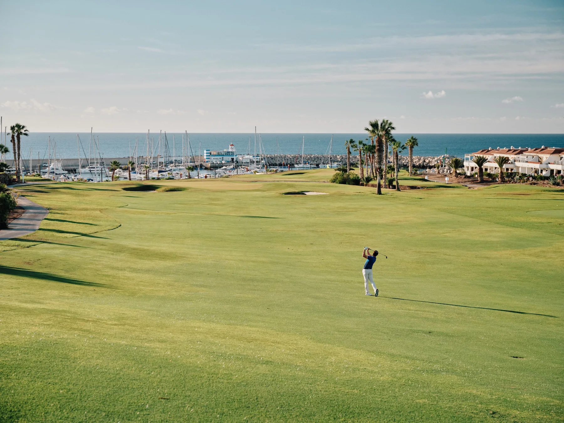 Amarilla Golf fairway overlooking the marina and Atlantic Ocean in Tenerife