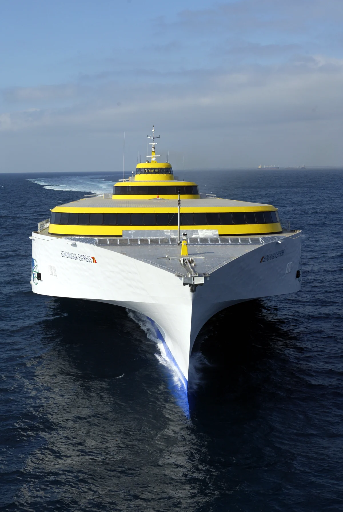 The Fred. Olsen Express trimaran Benchijigua Express under way between the Canary Islands