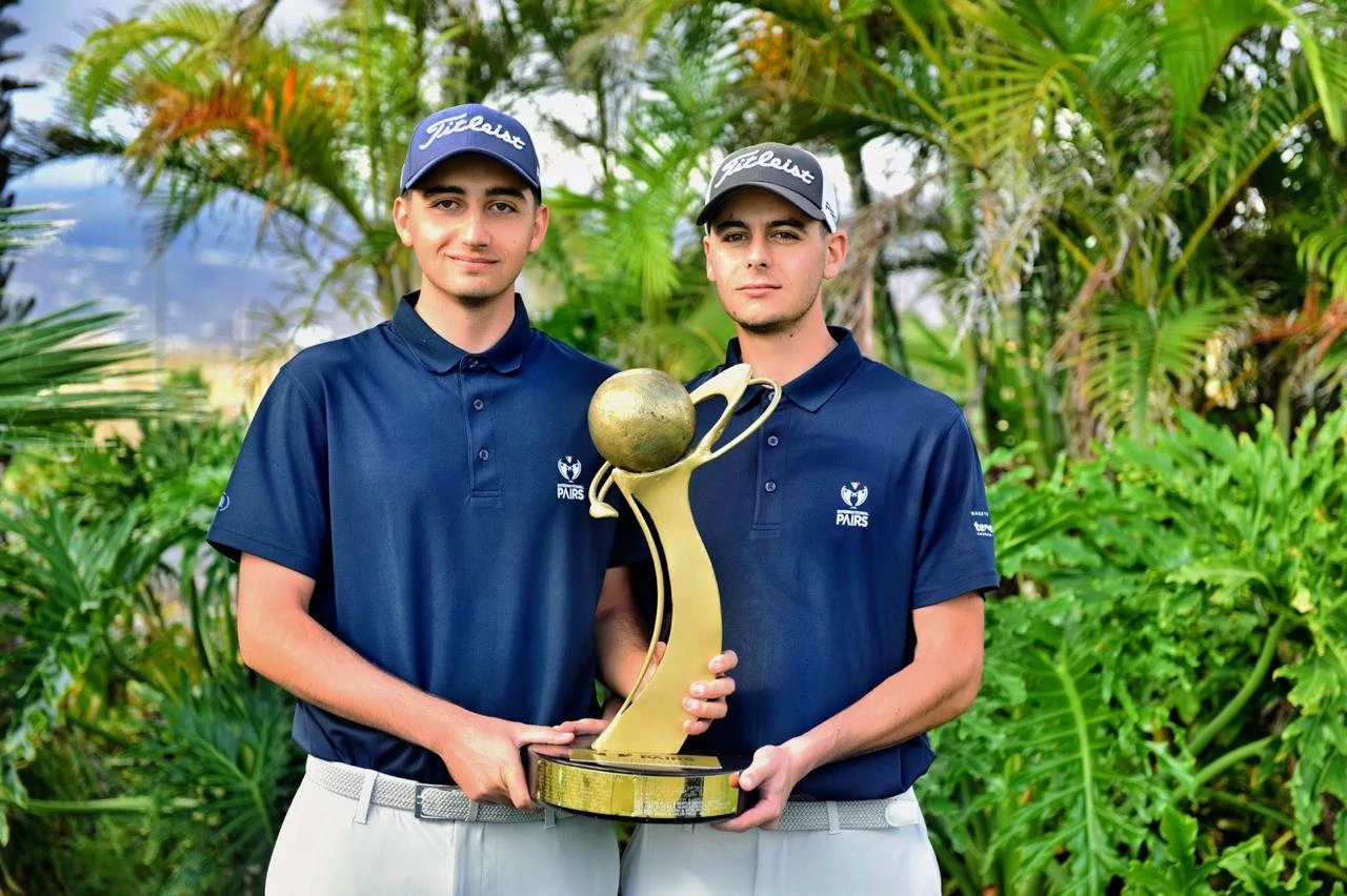Giovanni and Tommaso Marchegiani with the International Pairs World Final trophy after their 87-point Championship victory.